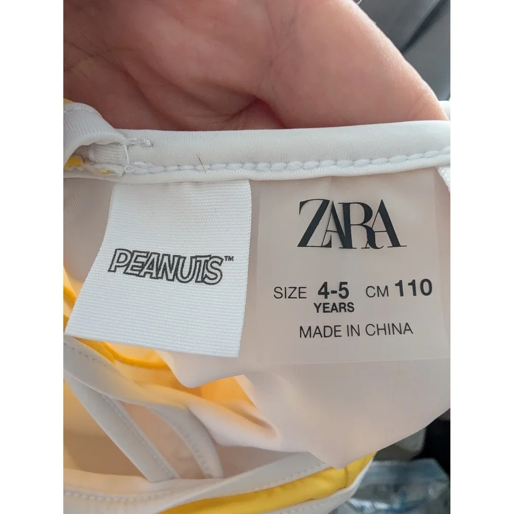 Zara Kids Peanuts Snoopy Woodstock One Piece Swimsuit Yellow Girls Size 4-5 Yrs